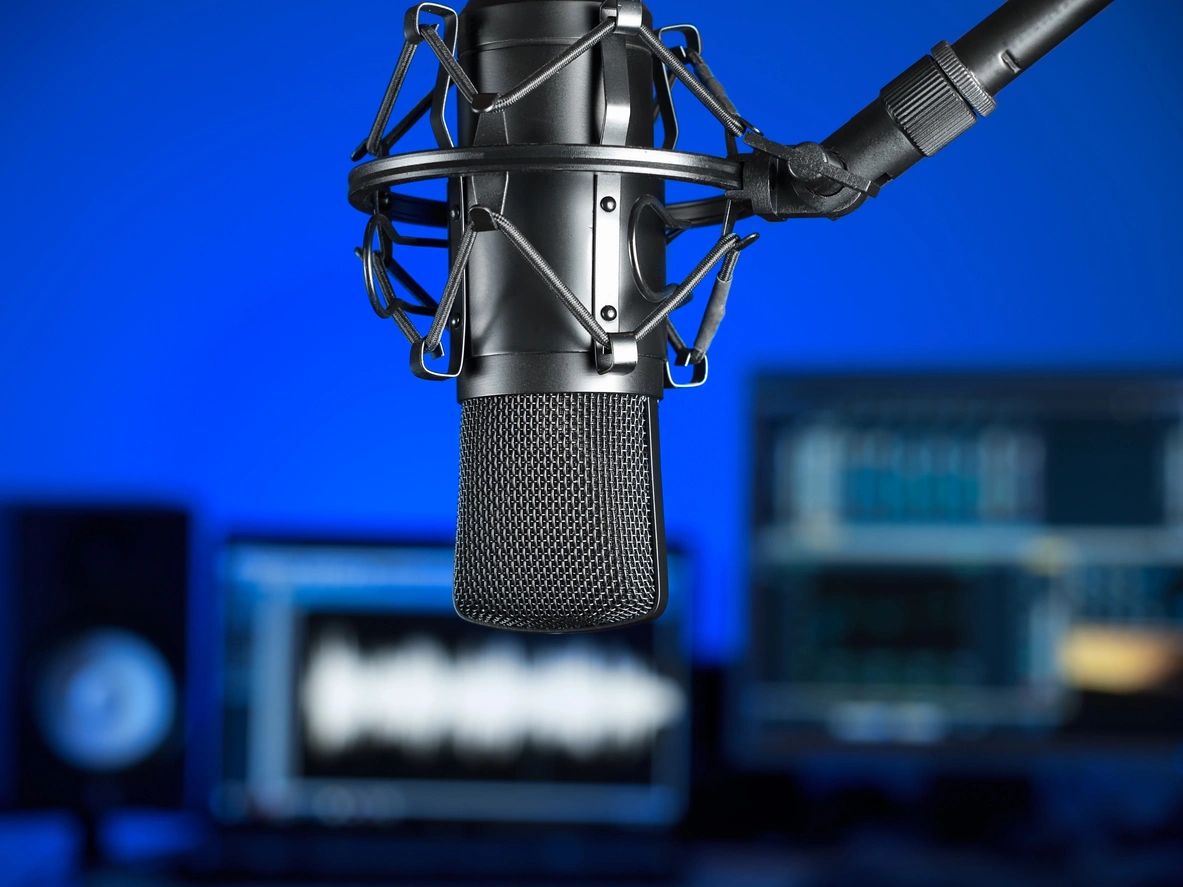 Radio mic stand at a radio studio